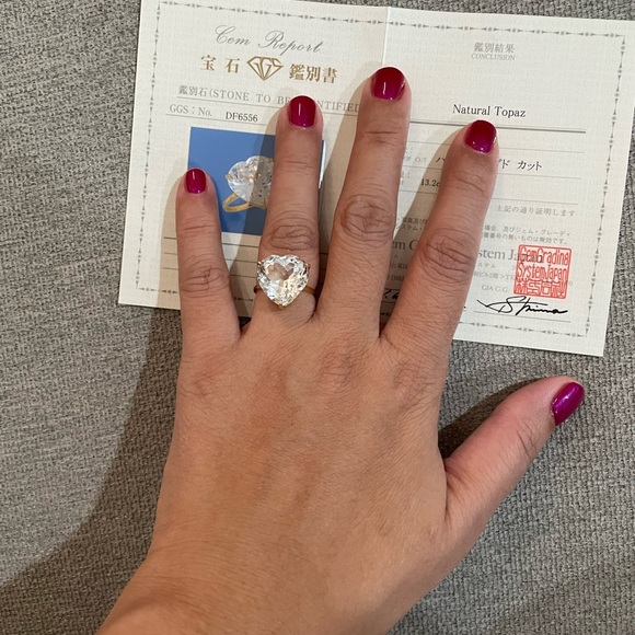 K18 18k Real Gold Japan Natural Topaz or White Topaz (April) heart ring YG - Picture 7 of 11